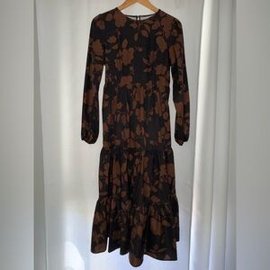 SHEIN Black and Brown Floral Long Sleeve Dress